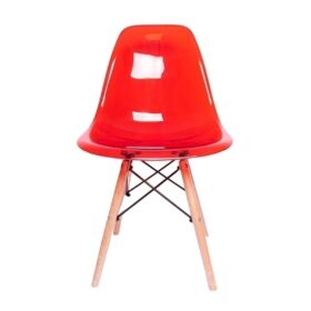 Cadeira Decor Assento Acrilico Vermelho Base Madeira Bering