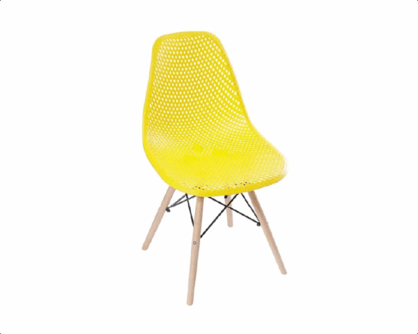 Cadeira Decorativa Assento Amarelo Base Madeira Bering - Imagem 2