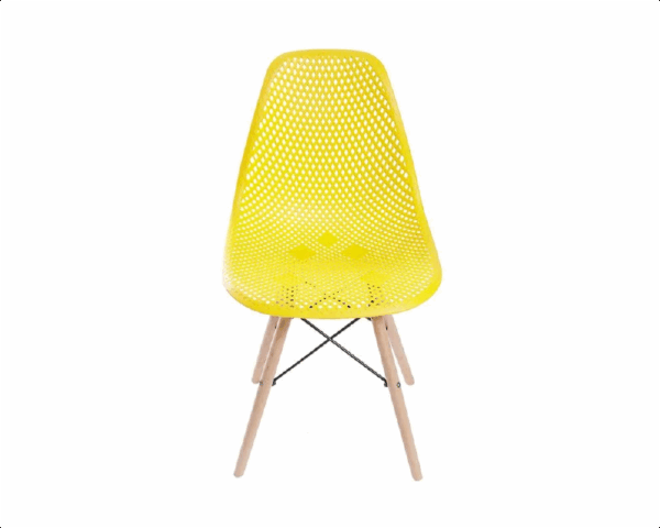 Cadeira Decorativa Assento Amarelo Base Madeira Bering