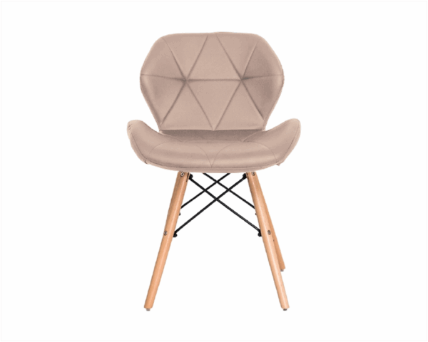 Cadeira Decor Estofada Bege Base Madeira Bering - Imagem 2