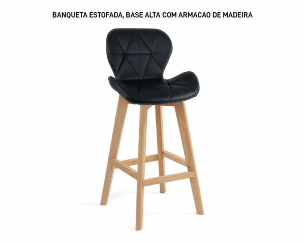 Kit 2 Banquetas Cozinha Estofada Preta Madeira 52x47x111cm Bering - Imagem 3